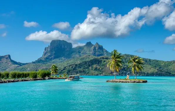 Sea, beach, summer, the sky, clouds, landscape, mountains, tropics