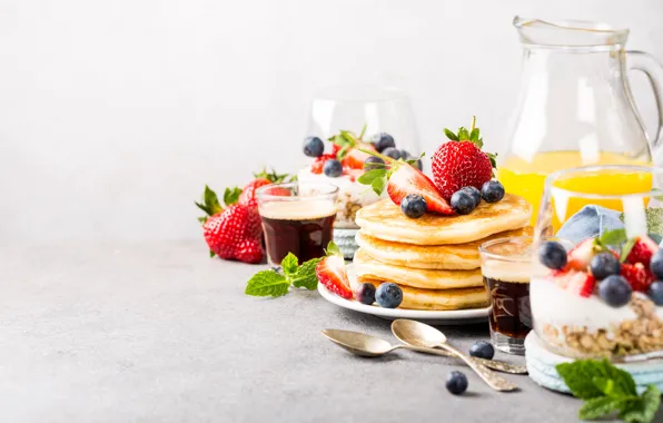 Picture berries, coffee, Breakfast, pancakes, Iryna Melnyk