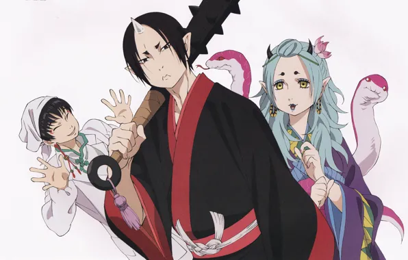 Snake, Japanese clothing, horn, youkai, Mace, hoozuki, cold-blooded Hozuki, hoozuki no reitetsu