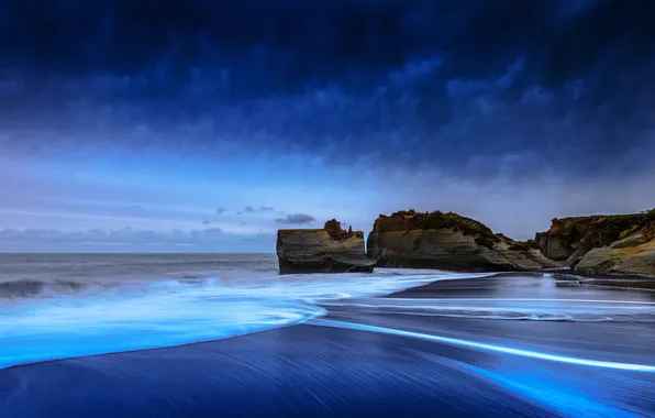 Sea, the sky, rocks, shore, New Zealand, New Zealand