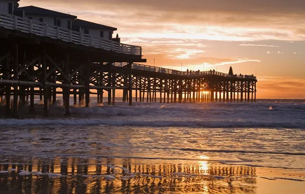 The sun, sunset, people, the ocean, shore, pierce, california, CA
