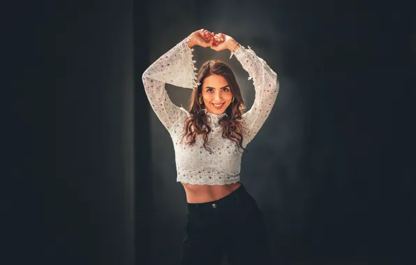 Girl, pose, smile, background, hands