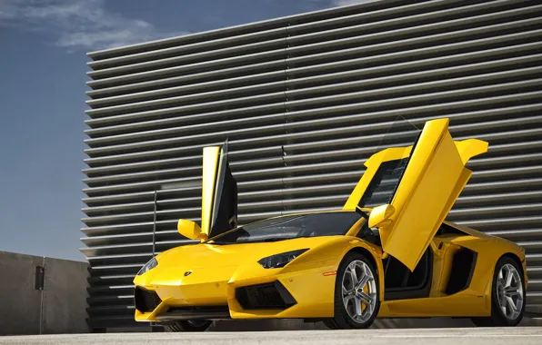 The sky, yellow, Lamborghini, supercar, supercar, sky, yellow, aventador