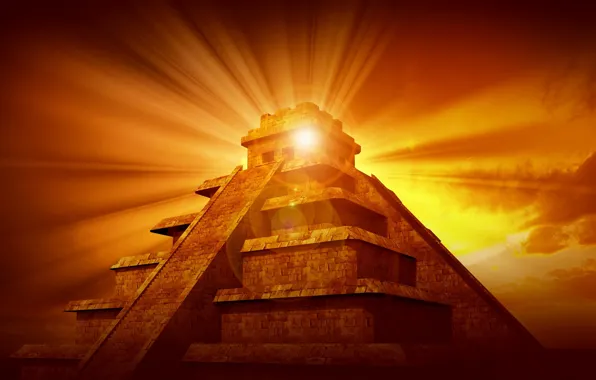 Picture the sun, rays, sunset, pyramid