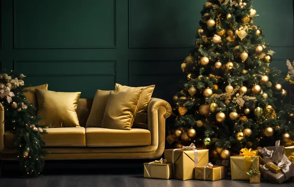 Decoration, room, balls, tree, interior, Christmas, gifts, New year