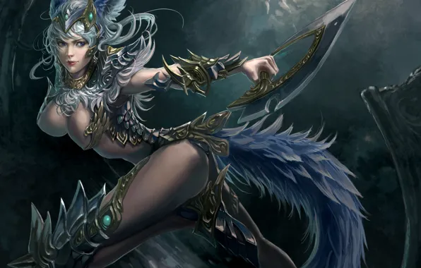 Girl, weapons, fantasy, art, tail, ears, XiaoBotong