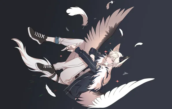 Angel, feathers, mask, guy, by hangahan23