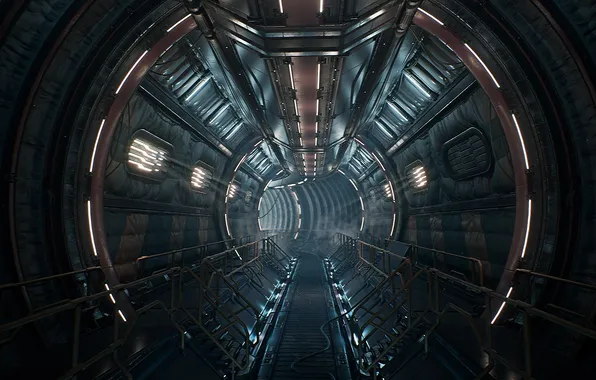 Space, corridor, the tunnel, art, space station, spaceship, station, cosmos