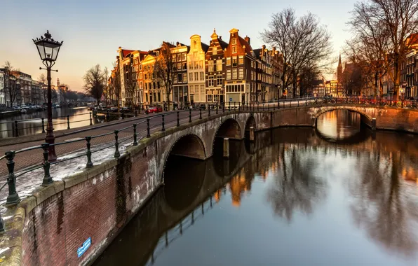 Trees, landscape, bridge, river, street, view, Windows, building