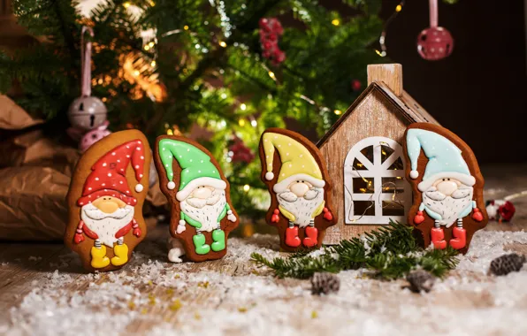 Holiday, new year, Christmas, house, figures, decor, composition, gingerbread