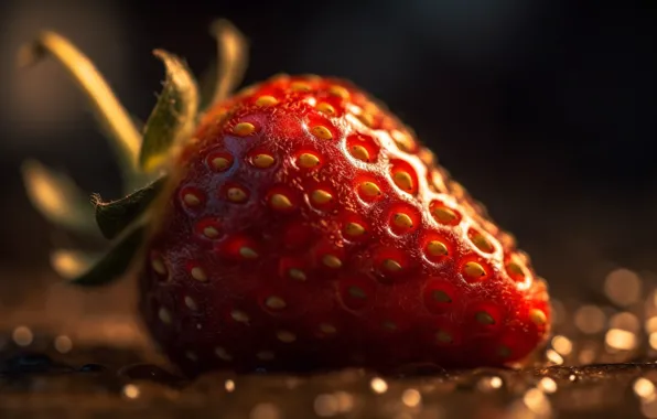 Macro, light, berries, rendering, moisture, strawberry, berry, bokeh