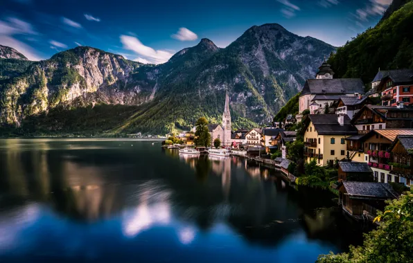Forest, the sky, water, clouds, landscape, mountains, the city, lake
