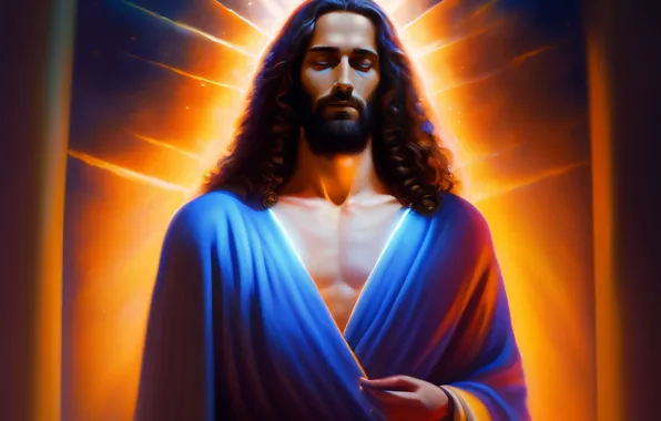 Picture Jesus, Hair, Male, Religion, Jesus Christ, Front, Digital art, AI art