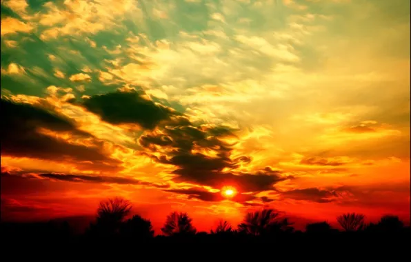 The sun, sunset, Clouds