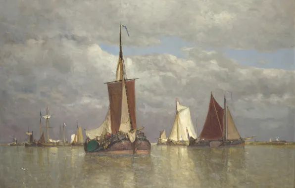 Picture picture, sail, seascape, Paul Jean Kleis, Paul Jean Clays, Ships near Dordrecht