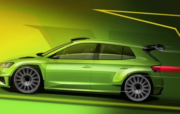 Picture Green, Side, Skoda, Racing Car, Racing car, Skoda Fabia RS Rally2