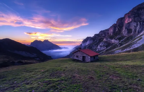 Picture sunset, mountains, home