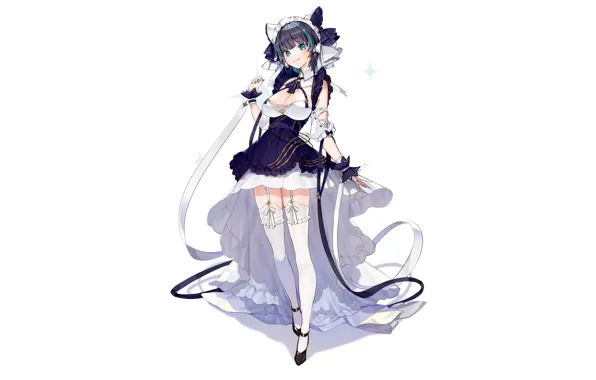 Girl, sexy, cleavage, thighhighs, long hair, dress, boobs, anime