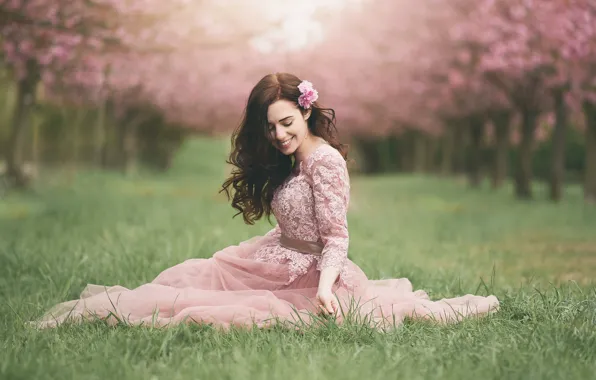 Picture girl, trees, joy, dress
