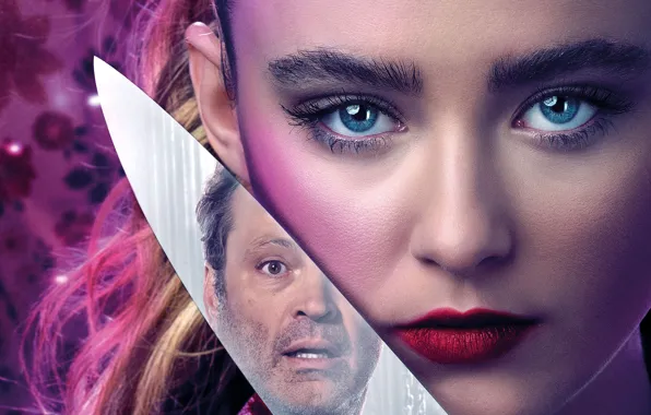 Picture girl, reflection, blade, knife, horror, poster, Comedy, game