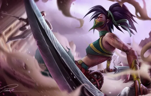 Girl, Fantasy, Art, Akali, League of Legends, Illustration, LoL, Swords
