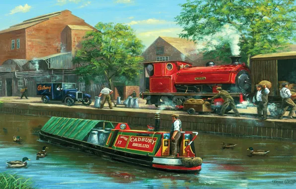 Picture landscape, the city, people, figure, duck, the engine, picture, channel