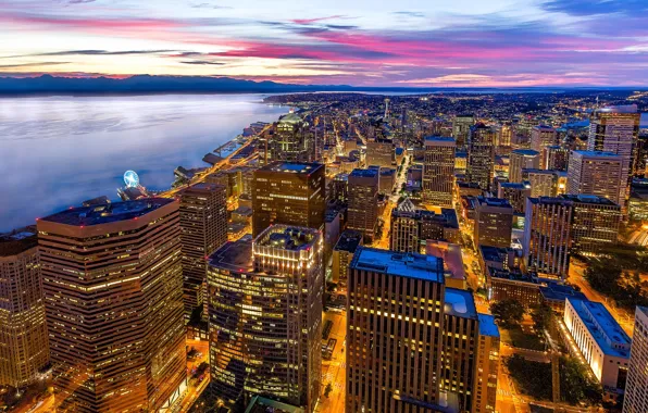 Night, lights, home, panorama, Seattle, USA