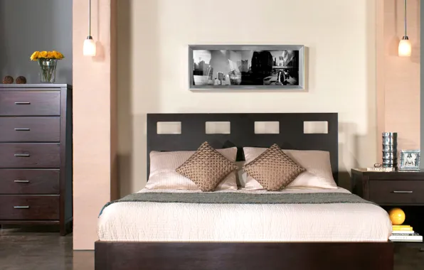 Picture bed, picture, pillow, bedroom, chest