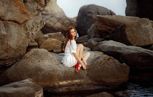 Picture water, girl, portrait, boulders, George Chernyadev, Georgy Chernyadyev, Victoria Ageeva, Viktoria Ageeva