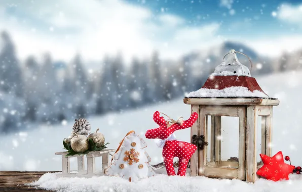 Winter, snow, decoration, snowflakes, New Year, Christmas, lantern, Christmas