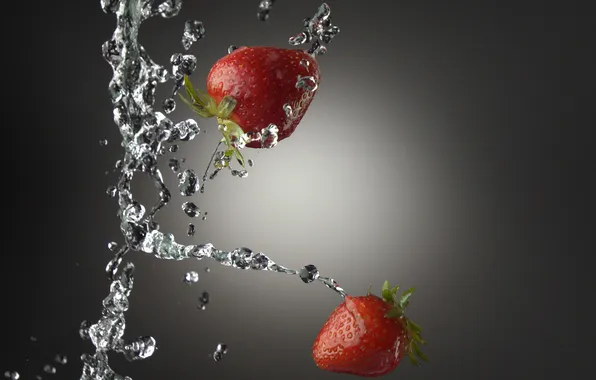 Picture water, macro, squirt, strawberry