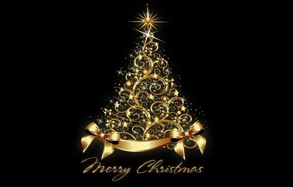 Picture tree, New Year, Christmas, golden, tree, New Year, Merry Christmas, xmas