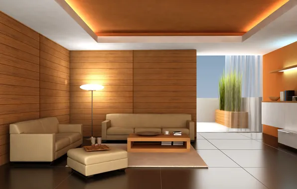 Picture room, sofa, tree, Design, lamp, floor, table, apartments