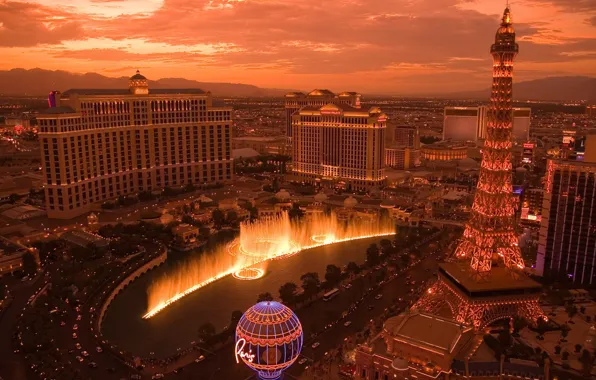 Picture tower, show, fountain, Las Vegas, light, casino, copy, Eiffel