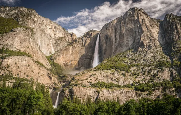 Mountains, nature, waterfall