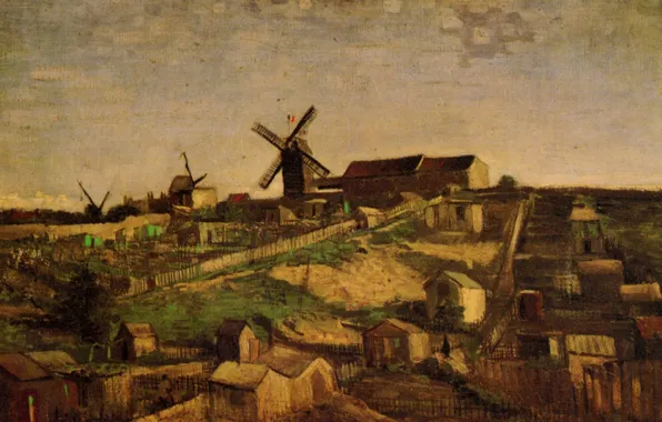 Mill, village, Vincent van Gogh, View of Montmartre, with Windmills