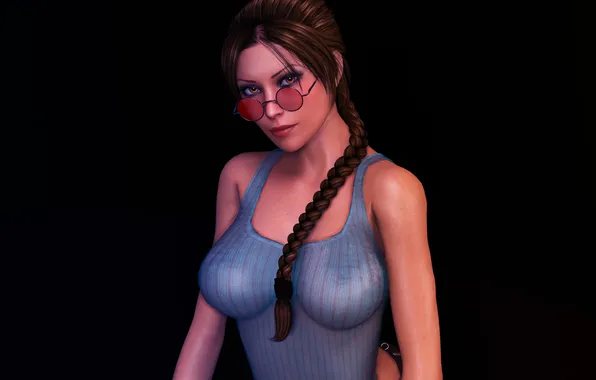 Chest, girl, rendering, glasses, lara croft, tomb raider