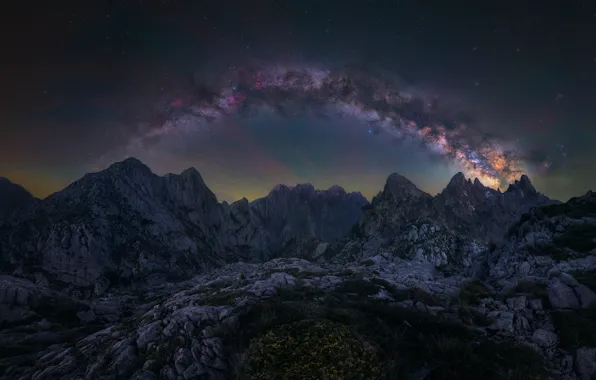 Stars, mountains, night, The milky way