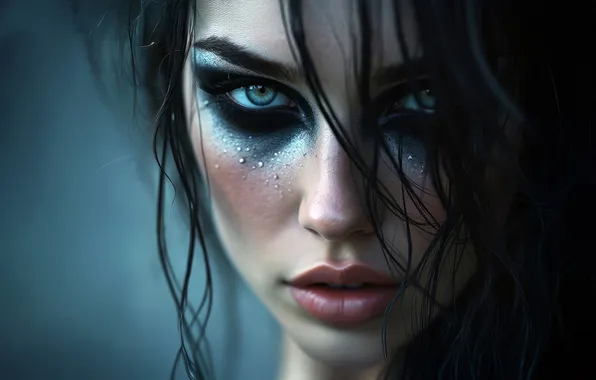 Look, girl, face, portrait, makeup, AI art, neural network