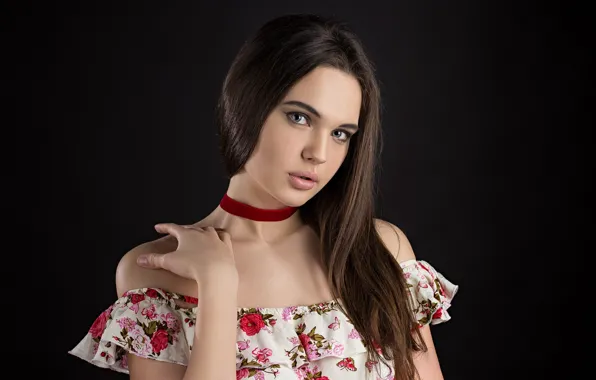 Picture look, girl, pose, portrait, makeup, dress, brunette, hairstyle