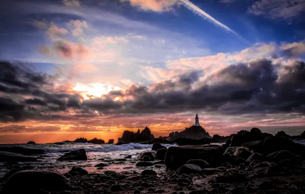 Sea, landscape, sunset