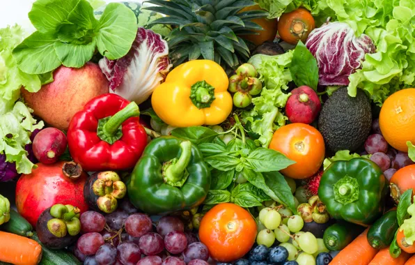 Greens, Vegetables, pepper, carrots