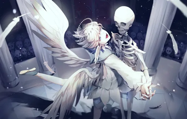 Picture Gothic, dance, angel, fantasy, skeleton, skull, guy
