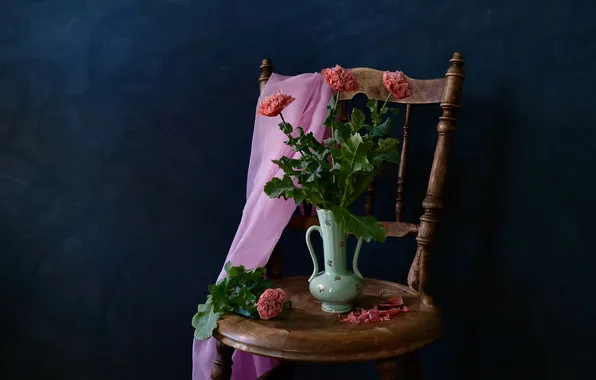 Flowers, chair, vase, Svetlana Povarova Ree, Peony Poppies