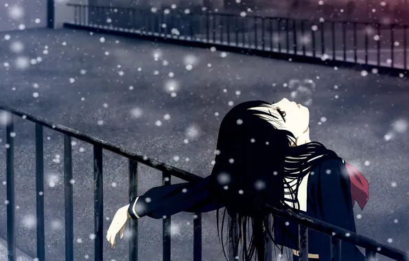Picture girl, snow, art, relax, railings, form