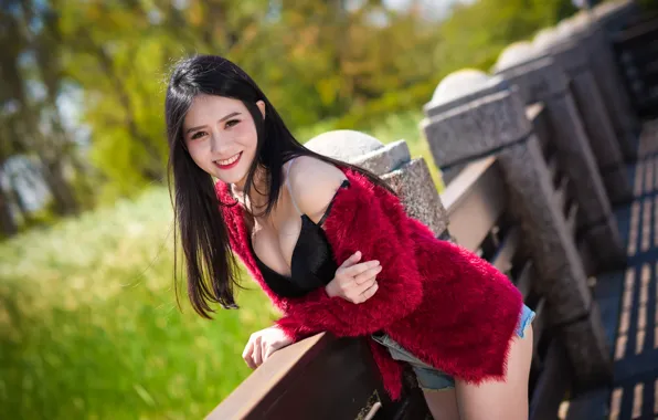 Summer, look, face, smile, sweetheart, hair, girl Oriental