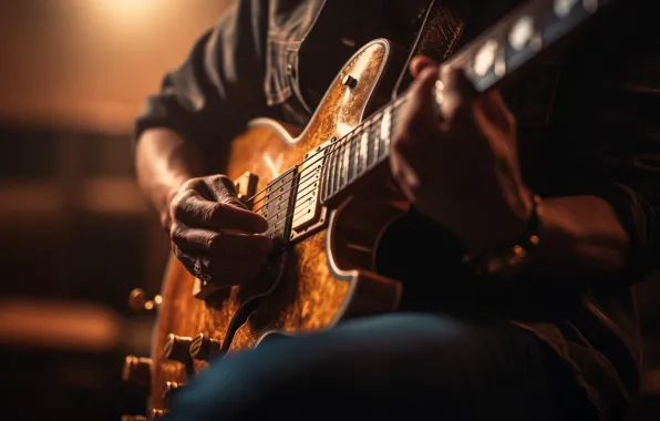 Light, music, the game, guitar, strings, hands, guitarist, male