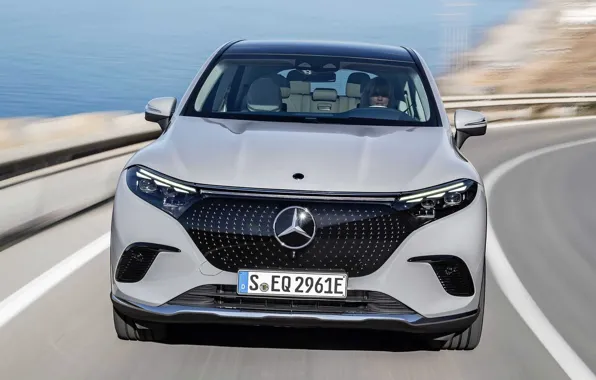 Mercedes-Benz, speed, highway, front view, SUV, EQS