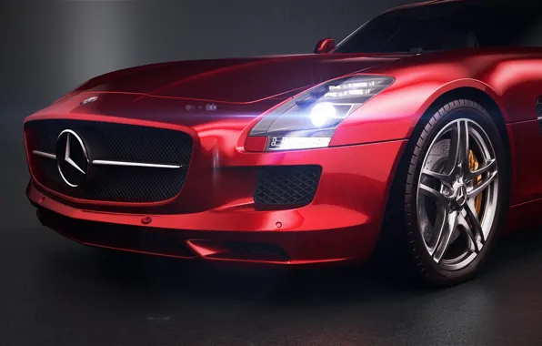 Picture red, Mercedes-Benz, headlight, before, red, Photoshop, bumper, SLS