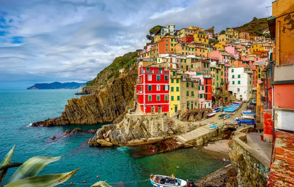 Sea, coast, building, home, Italy, Italy, The Ligurian sea, Riomaggiore
